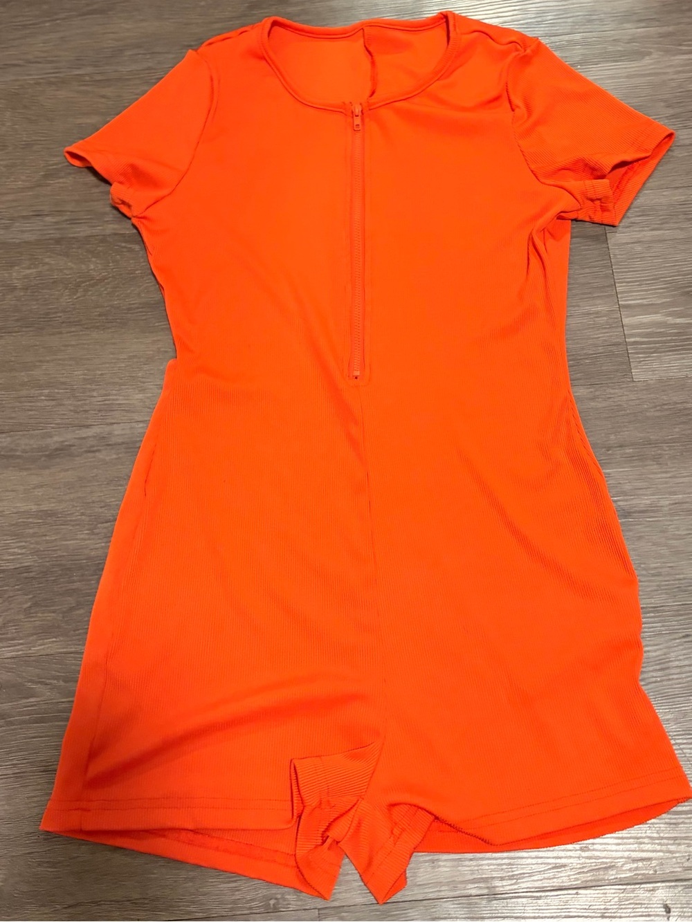 SHEIN Bright Orange Short-Sleeve Zip Front Mini Romper